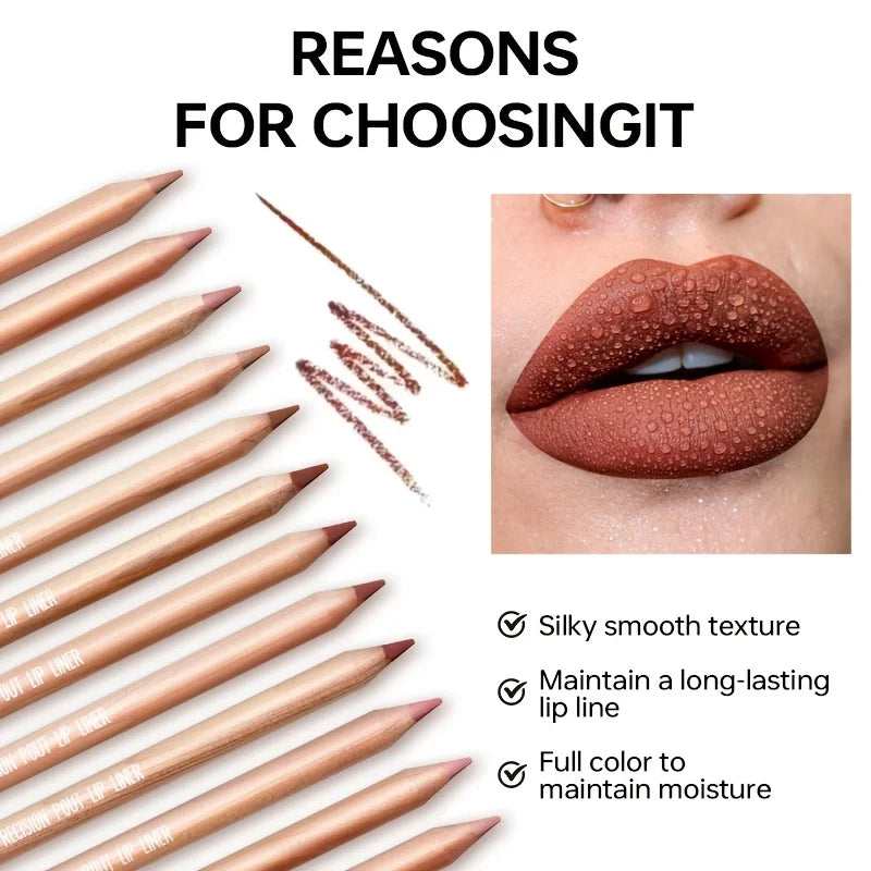Waterproof Matte Lip Liner Pencil - Long Lasting High Pigment Lip Makeup for Women
