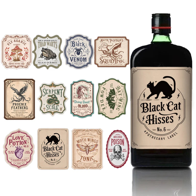 12PCS Halloween Potion Bottle Labels - Spooky Gift Wrapping Stickers, Party Decor
