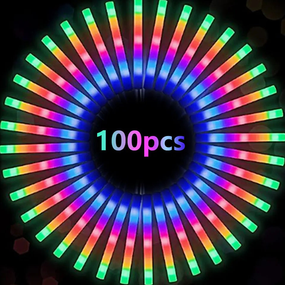 100 Pcs LED Glow Sticks Bulk Party Light-Up Foam Tubes for Events & Celebrations
