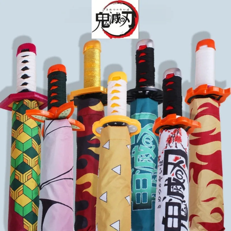 Anime Kokushibo Katana Umbrella 3-Fold Windproof Rain Gear for Demon Slayer Fans