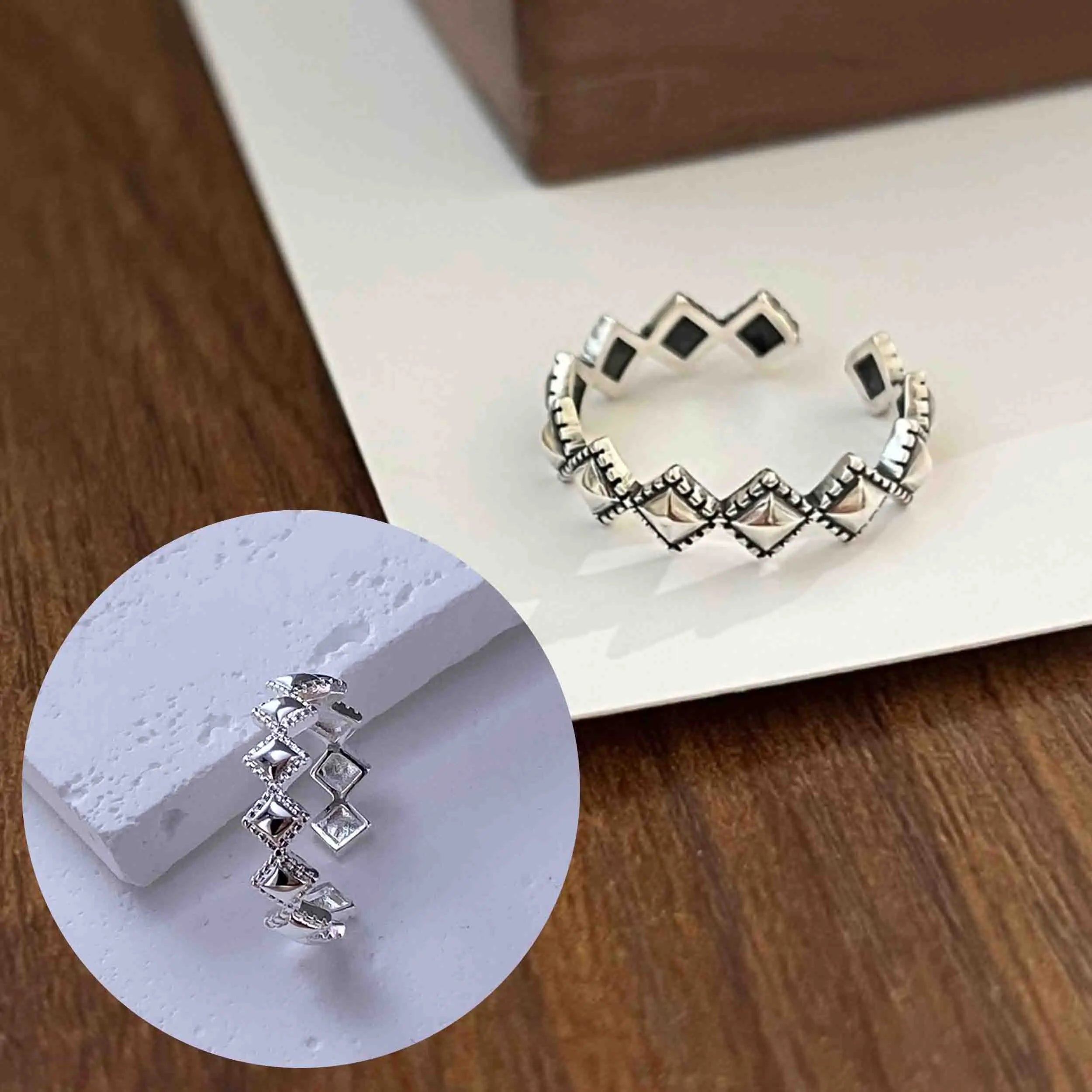 Sterling Silver Geometric Open Ring for Women Girls - Trendy Unique Jewelry