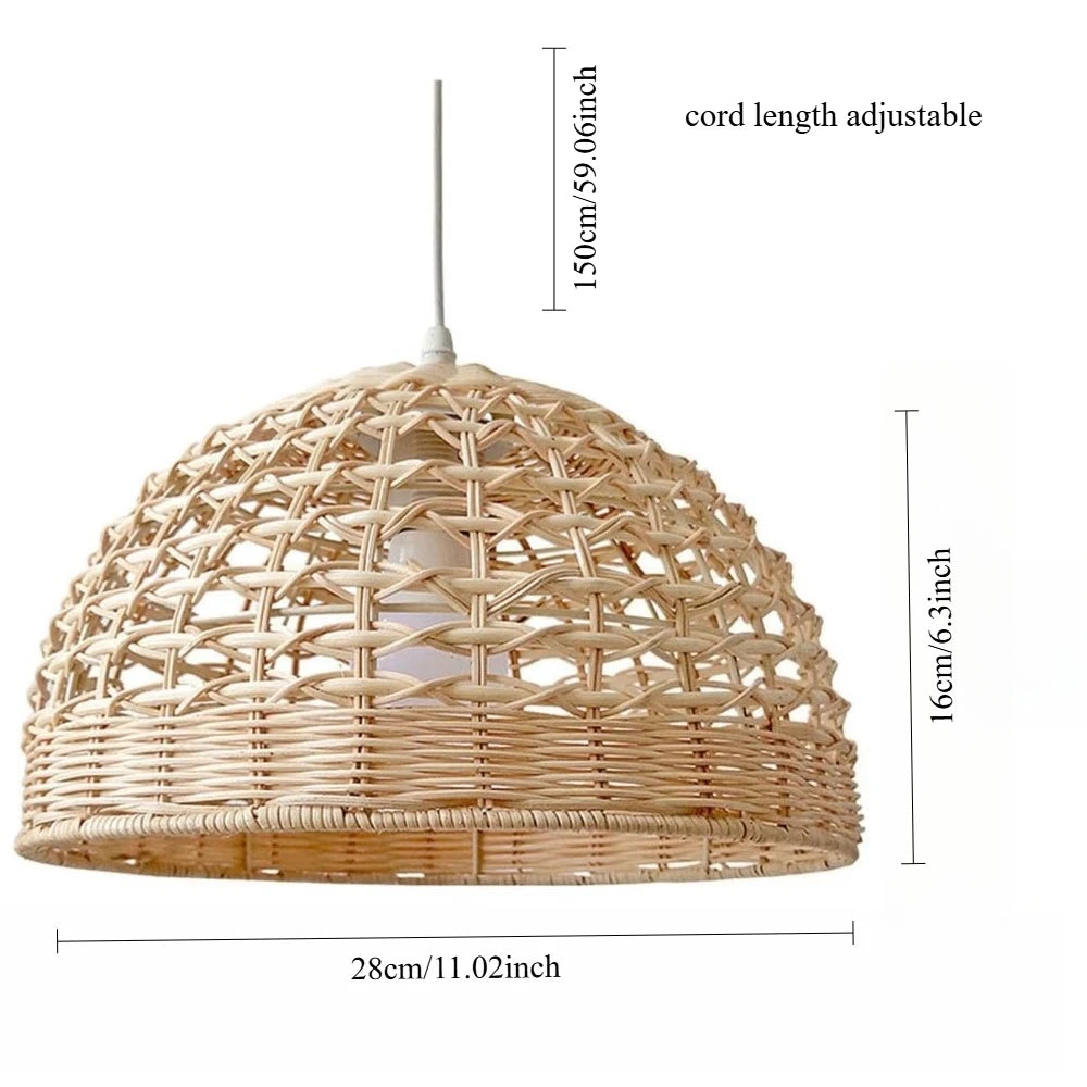 Boho Wicker Rattan Hanging Pendant Light for Kitchen Island & Bedroom - 28cm