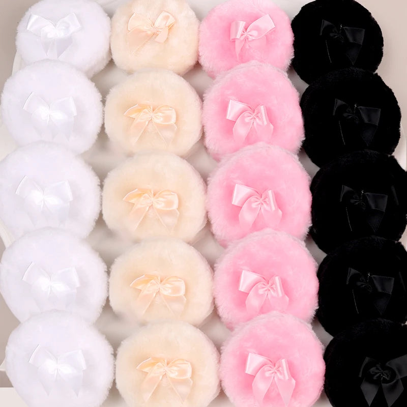 Bow-Shaped Round Plush Makeup Puff - Soft Reusable Face Powder Sponge