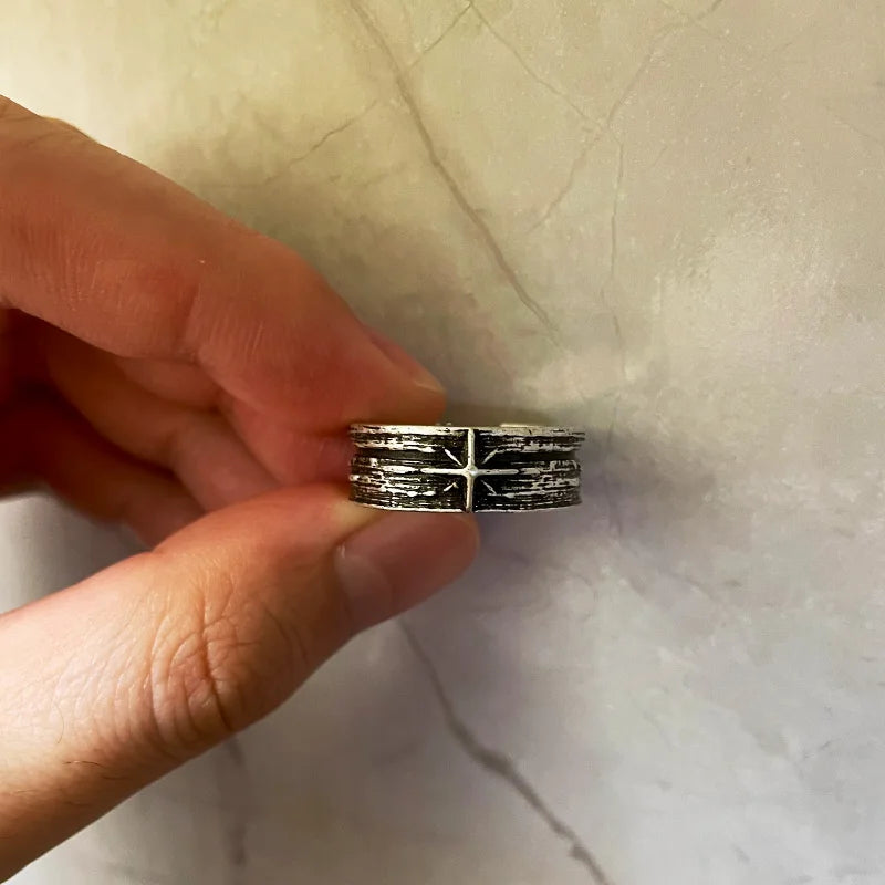 Retro Night Sky Art Ring for Men & Women Silver Punk Gothic Adjustable Jewelry