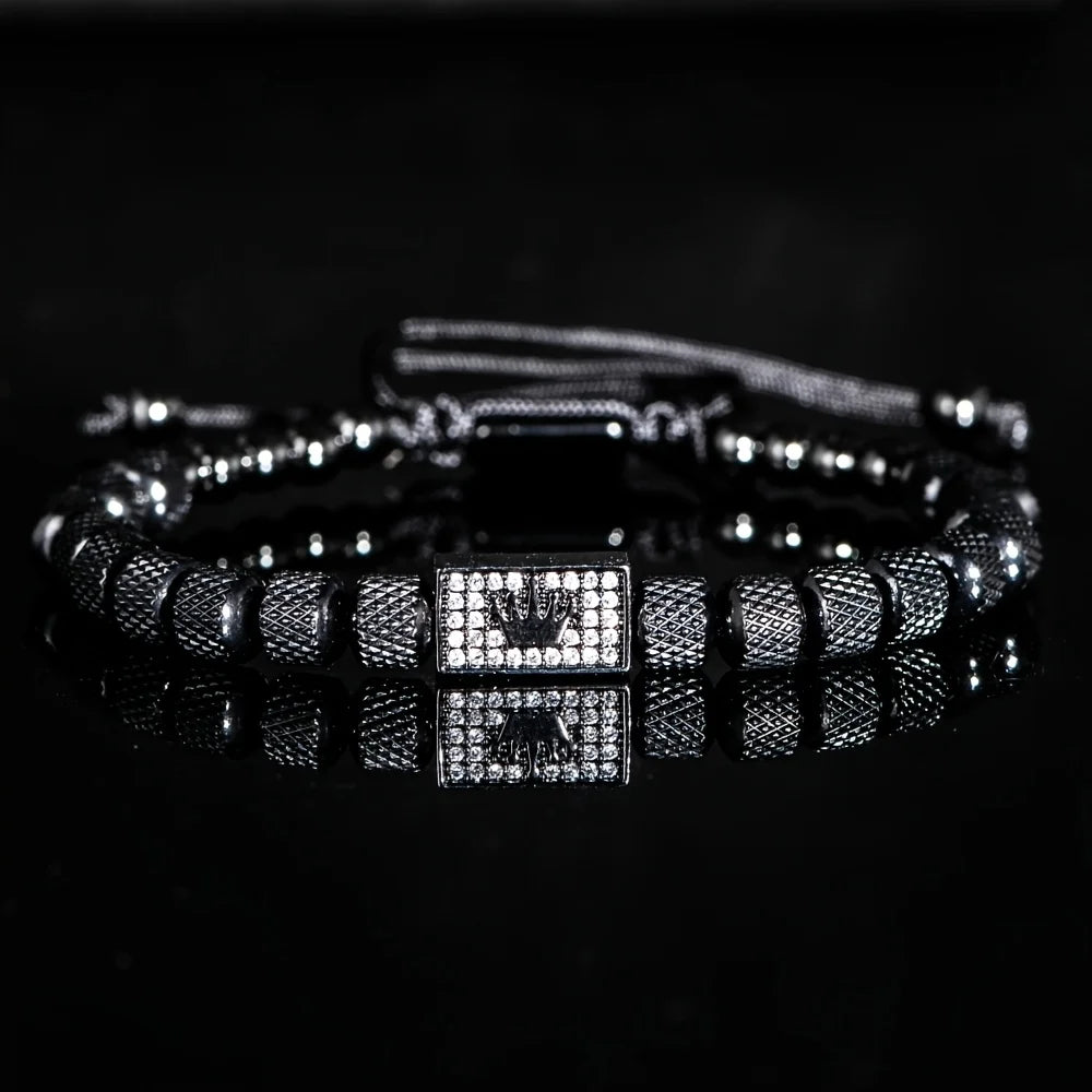 Luxury Micro-Set Bead Bracelet with Adjustable Size Men’s Braided Jewelry