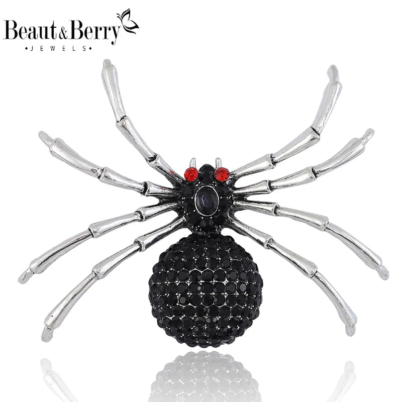 Halloween Rhinestone Spider Brooch for Women Animal Pins Party Accessories Gift