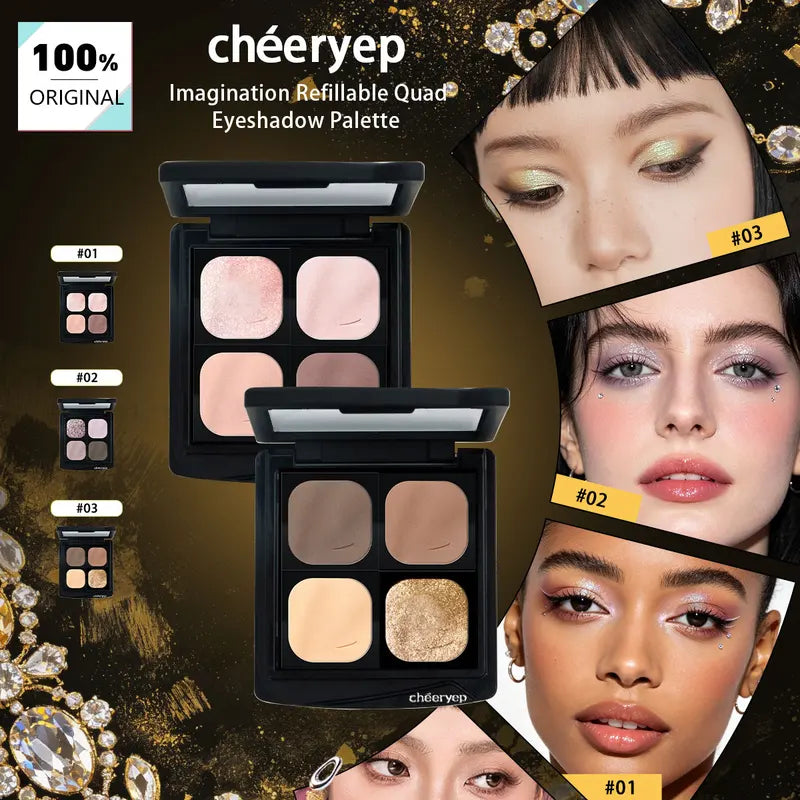 Refillable Eyeshadow Palette with 4 Harmonious Shades - No Fallout, Smooth Application