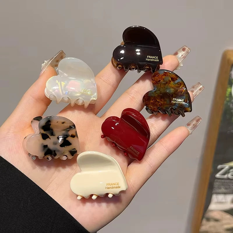 Small Heart-Shaped Hair Claw Clips - Acetate Hair Accessories for Women and Girls