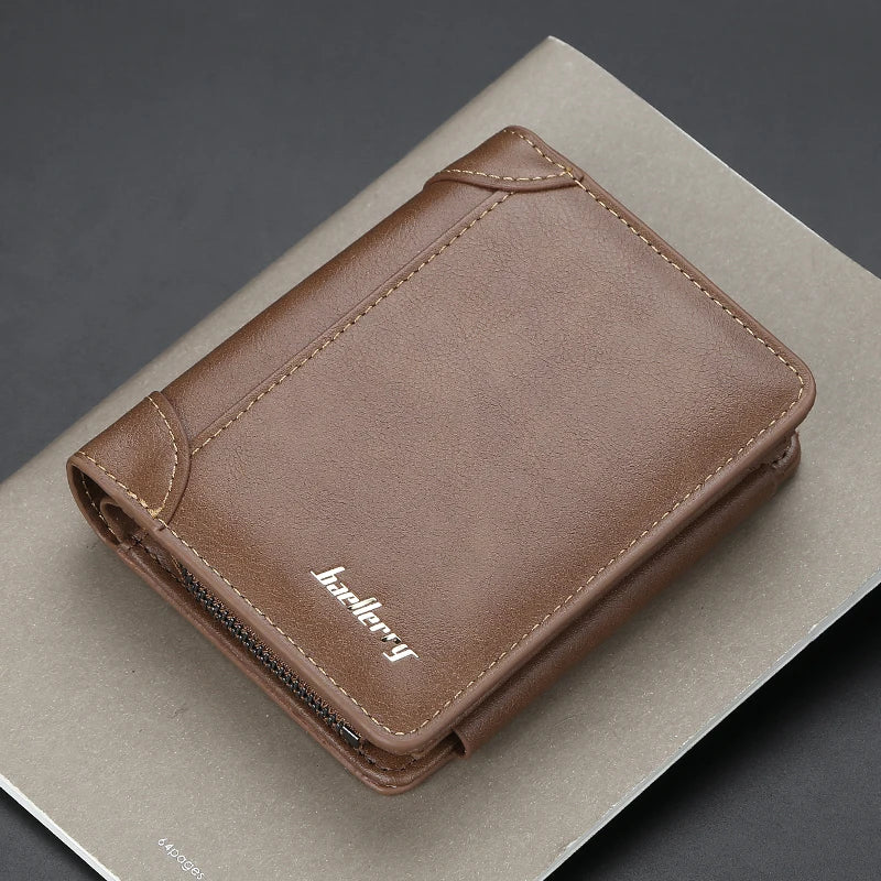 Men's PU Leather Wallet with Zipper Card Holder & Coin Pocket - Vintage Style