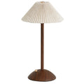 Portable LED Desk Lamp with Wooden Base and Fabric Shade - Rechargeable, Dimmable, Touch Control - Home Office Bedside