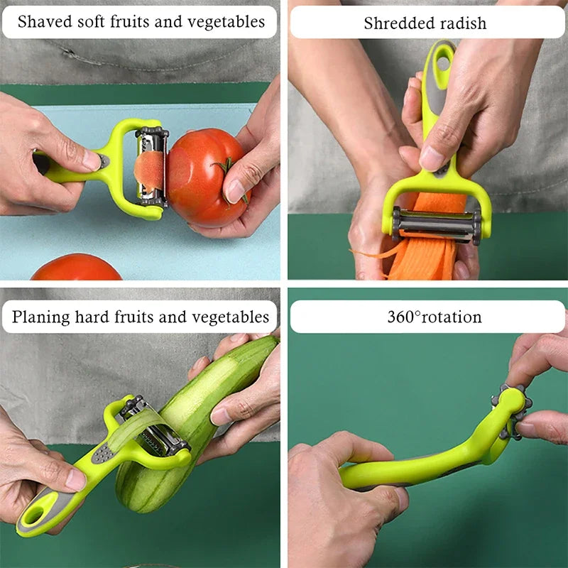 3-in-1 Rotary Vegetable Peeler with Swivel Blades – Kitchen Slicer & Julienne