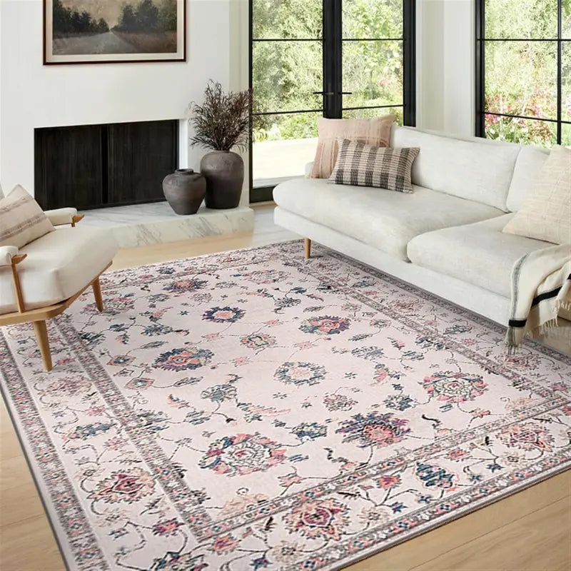 Vintage Persian Floral Rug Non-Slip Washable Living Room Bedroom Carpet