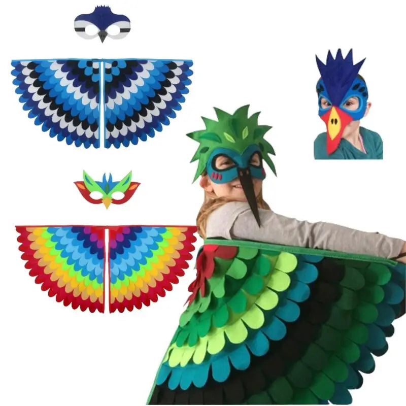 Kids Bird Wings & Mask Costume Set for Stage Play Halloween Cosplay
