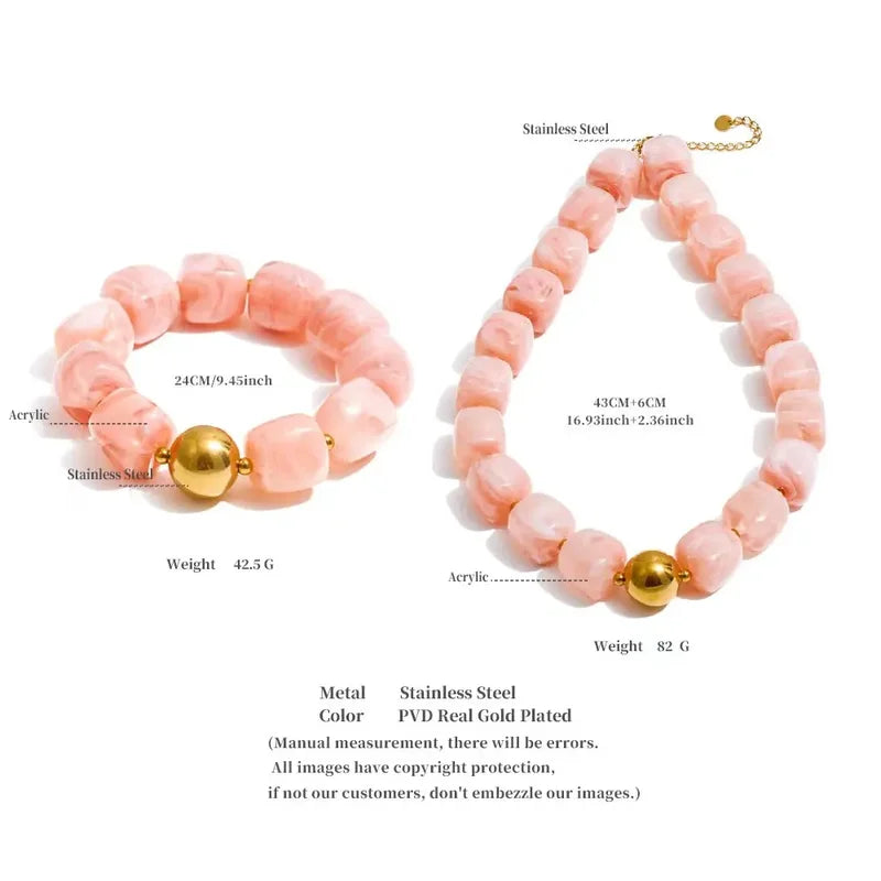 Summer Handmade Jewelry Chain Necklace & Bracelet Set with Acrylic Resin Beads
