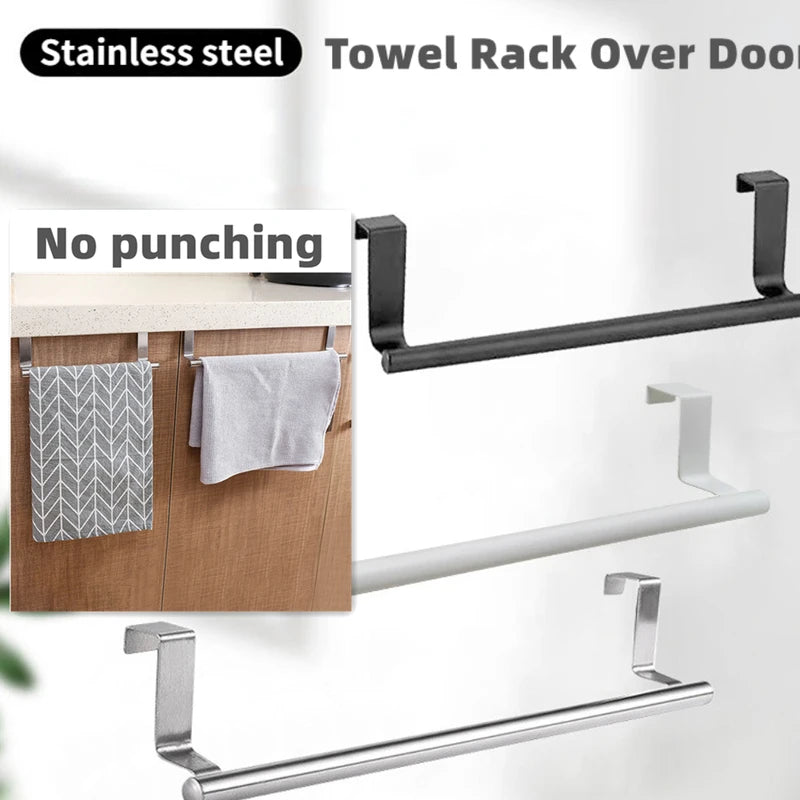 Stainless Steel Over Door Towel Rack Holder Bathroom & Kitchen Organizer