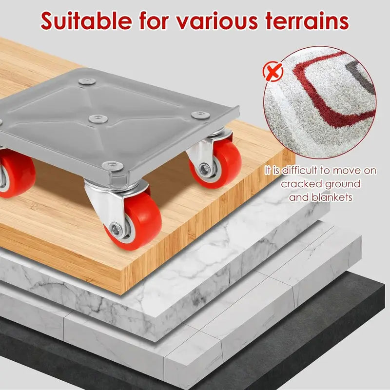 Furniture Movers with Wheels 4-Pack Portable Dolly with 360° Rubber Casters