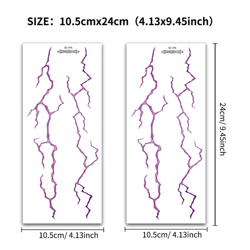 Large Fake Tattoo Stickers - Black & Red Lightning Vein Design for Halloween Face & Body Art