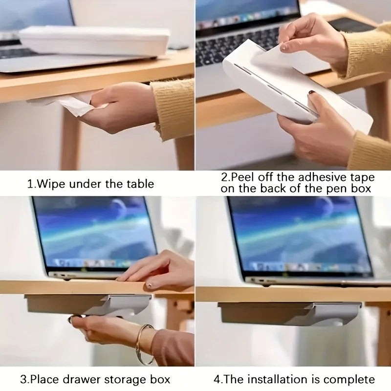 Self-Adhesive Under-Desk Storage Drawer Box for Office and Makeup Organization