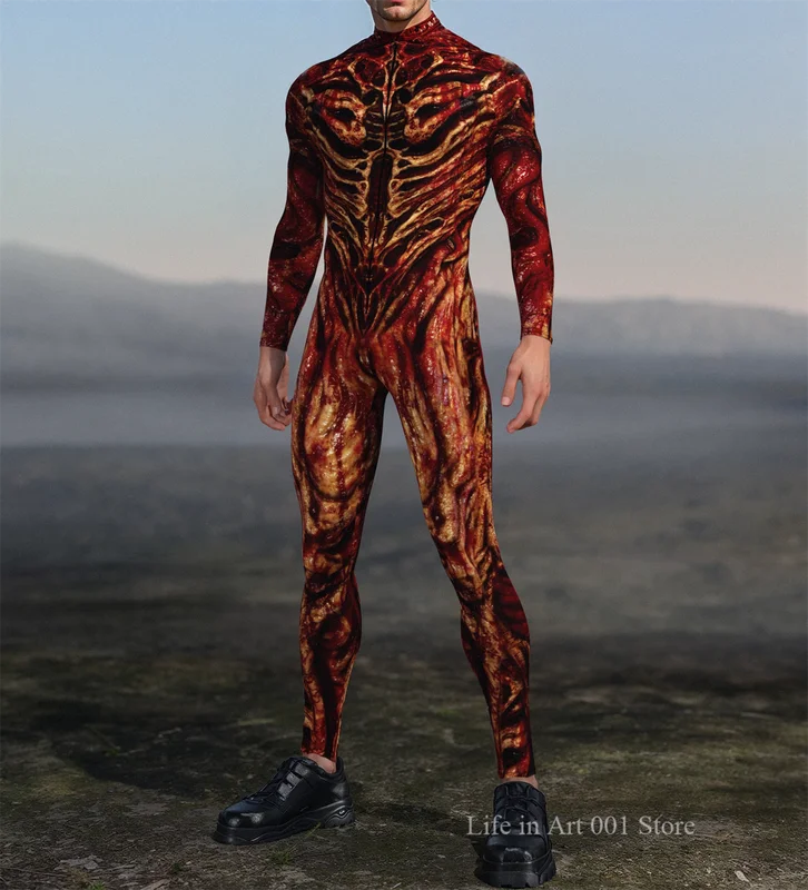 Halloween Zombie Bodysuit Costume for Men - Skeleton Printed Jumpsuit