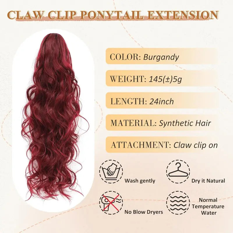 Synthetic Ponytail Extension with Claw Clip - Wavy Curly Hair Pieces for Women
