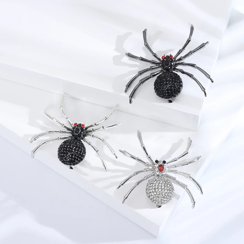 Halloween Rhinestone Spider Brooch for Women Animal Pins Party Accessories Gift