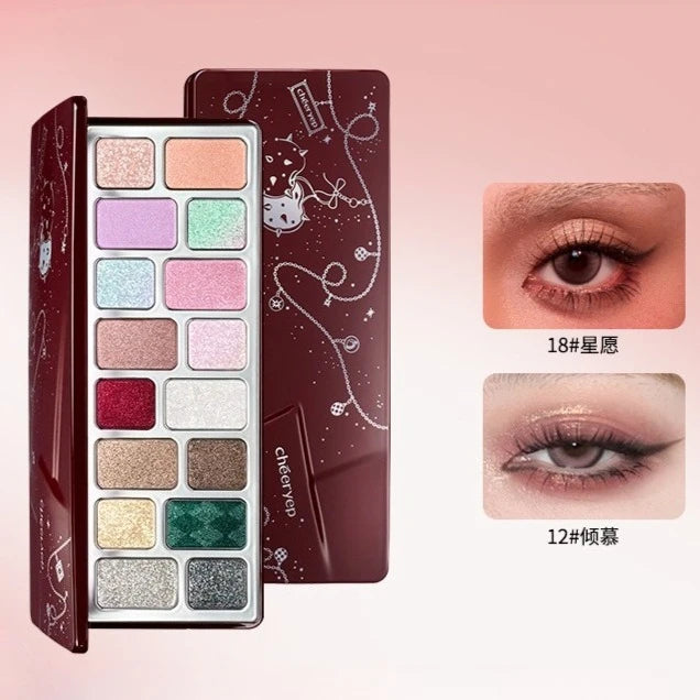 16 Color Glitter Eyeshadow Palette with Chameleon & Pearlescent Finishes - Assorted Shades