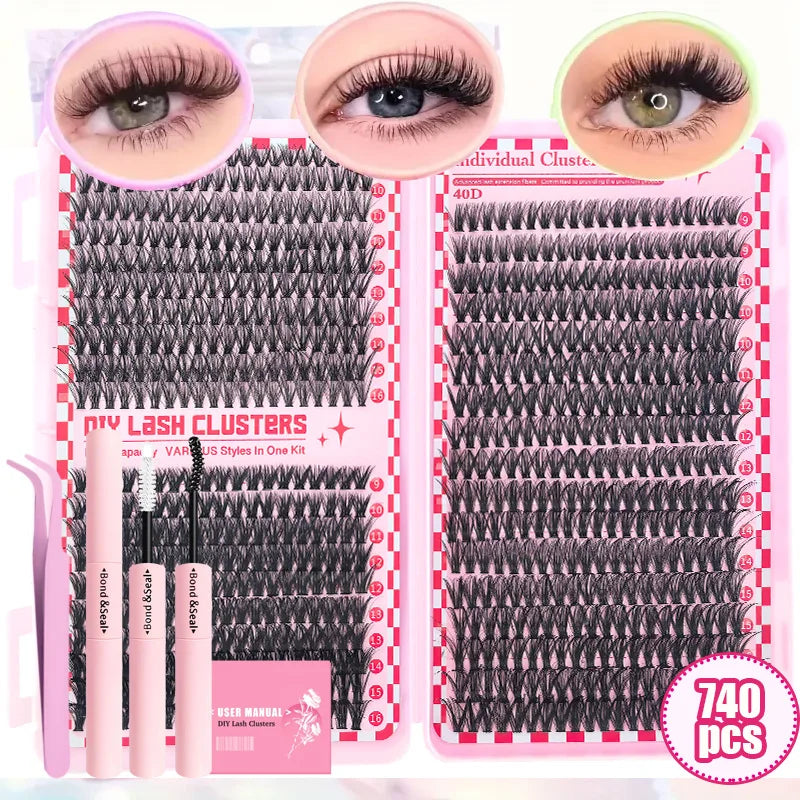 DIY Eyelash Extension Kit with Reusable False Lashes, Glue & Tweezers for Party & Stage Makeup