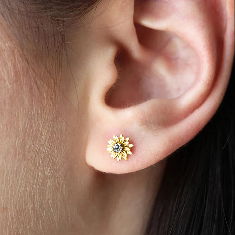 Dainty Flower Stud Earrings for Women - White & Gold Tones, Gift Jewelry