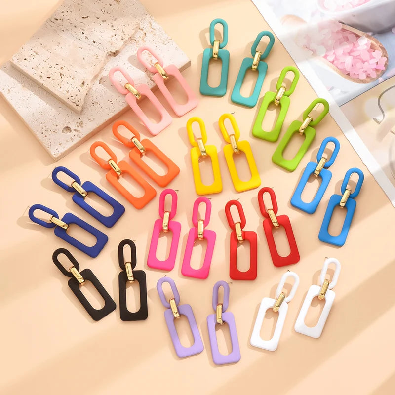 Rectangular Hollowed Out Acrylic Stud Earrings - Bohemian Retro Fashion Jewelry