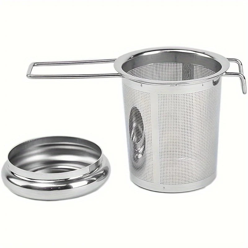 Stainless Steel Tea Filter with Folding Handle and Lid - Multi-Purpose Loose Tea Strainer