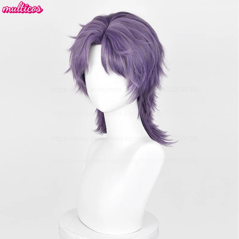 Cosplay Wig Short Mixed Purple Heat-Resistant Synthetic Hair for Halloween & Anime Costumes