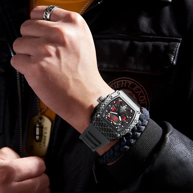 Men's Waterproof Glow Watch with Personalized Silicone Wine Barrel Design