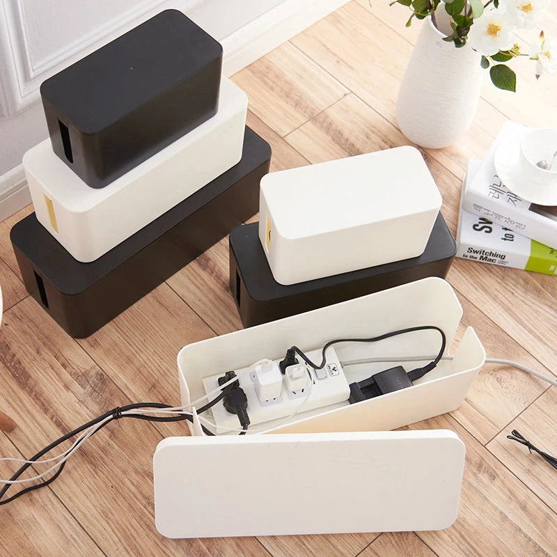 Wooden Cable Storage Box Organizer Dustproof Wire Case for Home & Office