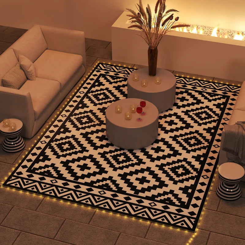 Reversible Outdoor Rug Carpet 12x9 ft with LED String Lights, Waterproof & Stain-Resistant