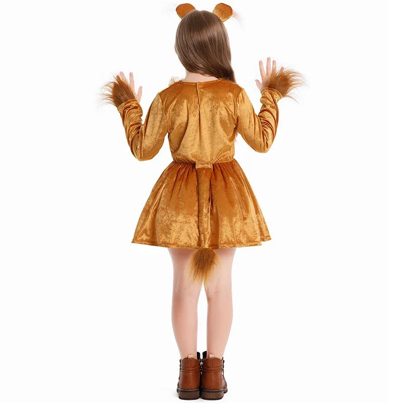 Girls Lioness Halloween Costume Jungle Safari Outfit with Headband - Animal Cosplay