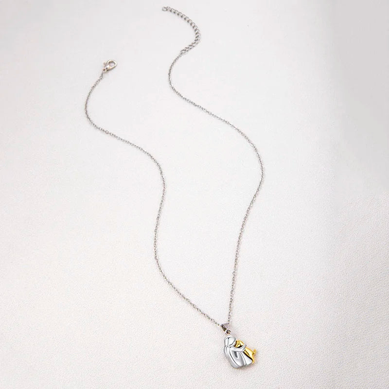 Cute Two Tone Girl Hugged Dog Necklace Pendant Jewelry for Women & Pets