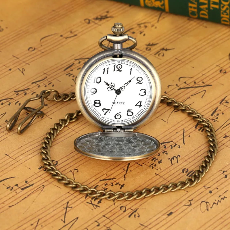 Vintage Pocket Watch Quartz Chain Watch with Alloy Case & Glossy Finish