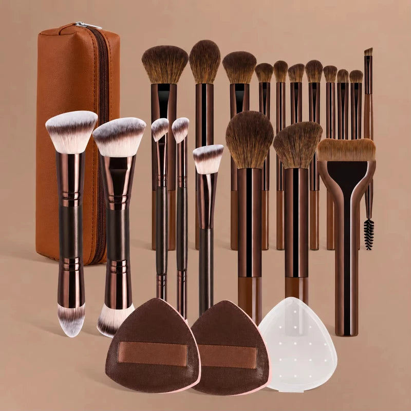 14-Piece Makeup Brush Set with Sponges & Makeup Bag - Eco-Friendly Handles