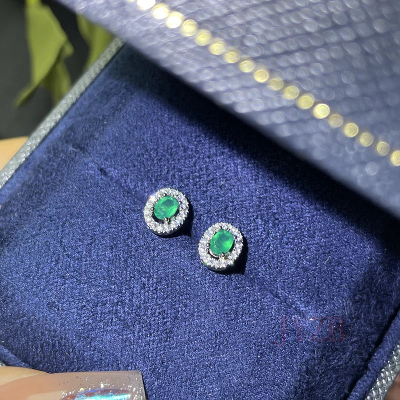 Natural Emerald Stud Earrings 3x4mm 925 Silver Colombia 0.5ct Luxurious Jewelry