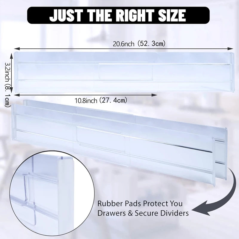Adjustable Transparent Drawer Dividers Set for Clothes & Kitchen Storage