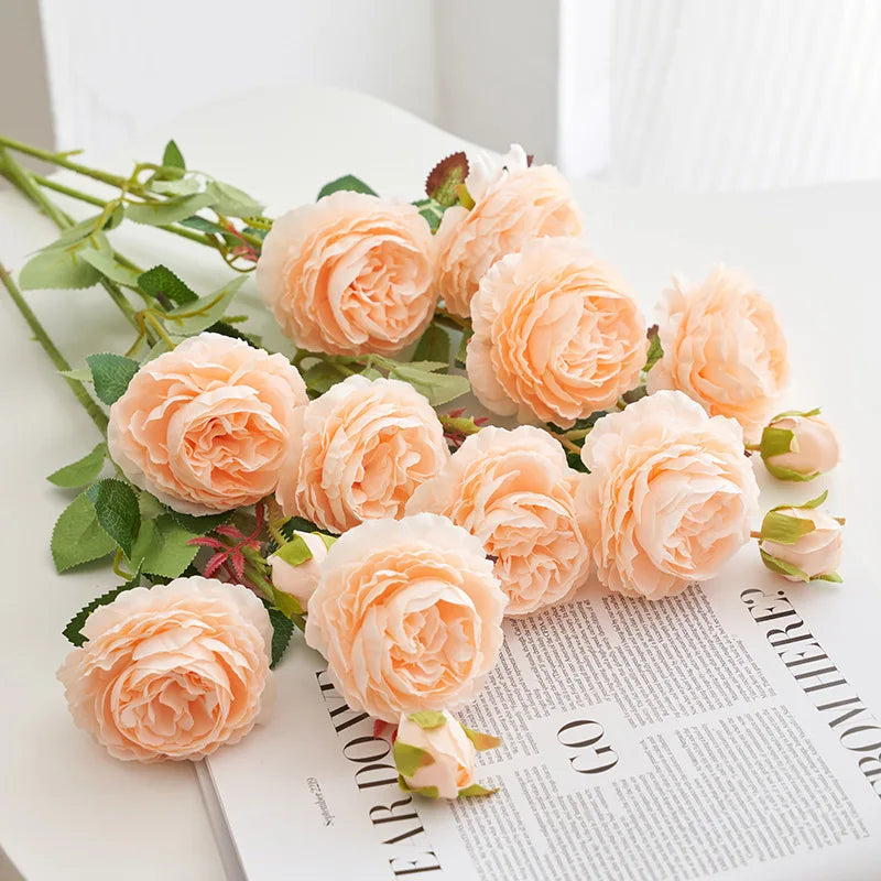 Artificial Silk Rose Flower Bridal Bouquet Fake Peony Wedding Table Decoration