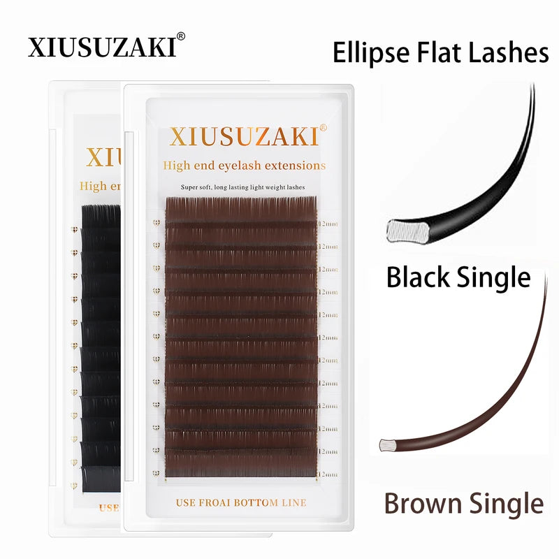 Eyelash Extension False Flat Lashes - Faux Mink, Ellipse Tips, Matte Gray & Black