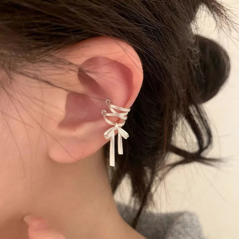 Sterling Silver Bow Knot Ear Clips for Women Girl Ballet Style Jewelry Gift