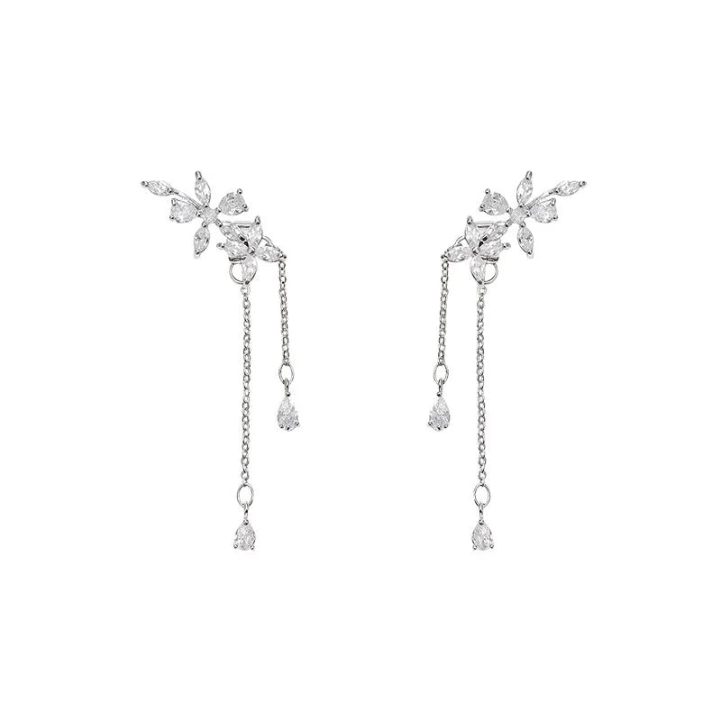 Summer Silver Plated Zircon Flower Earrings for Women - Trendy Tassel Jewelry