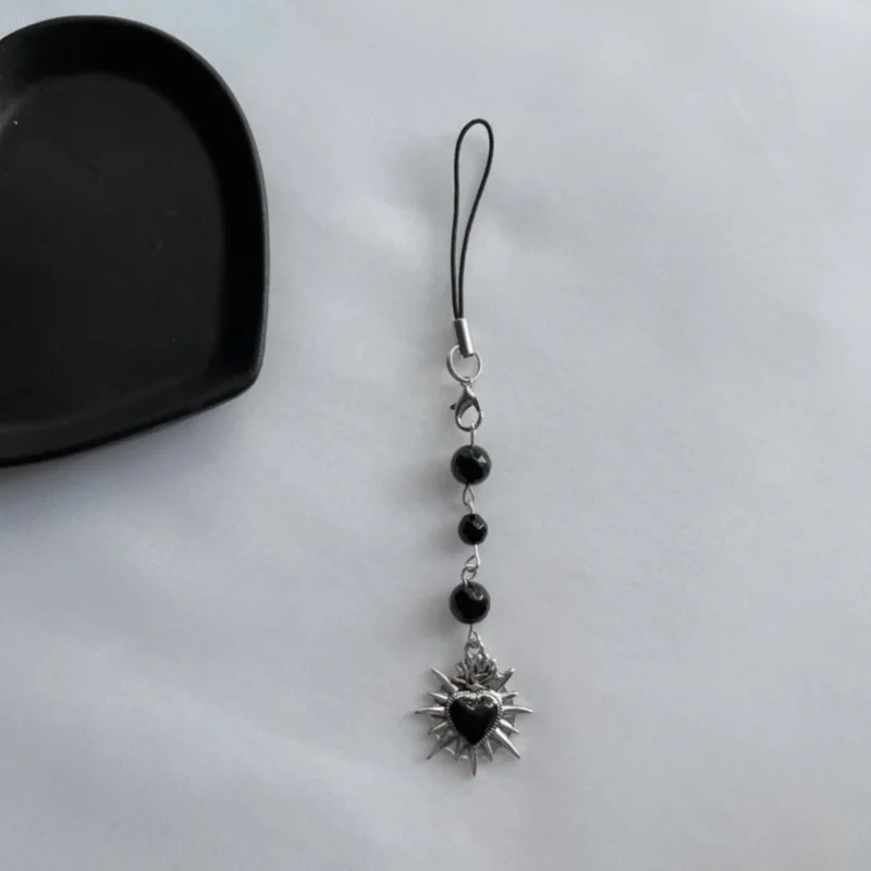 Gothic Phone Charm Necklace with Cross and Star - Handmade Y2K Neo Gothic Accessory