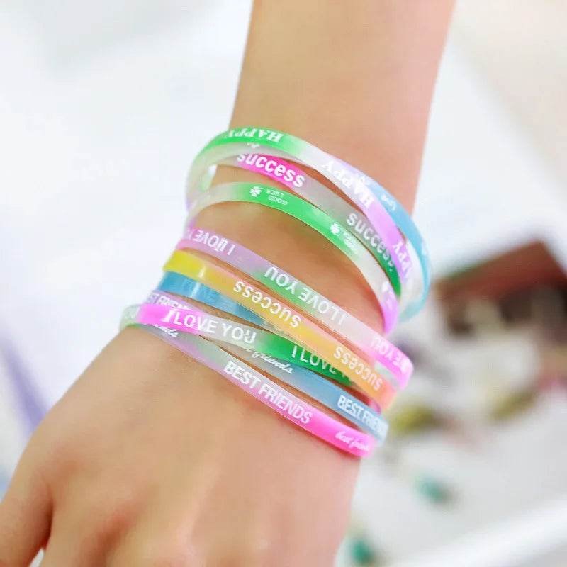 10PCS Luminous Silicone Child Bracelet Candy Color Letters Movement Wristband