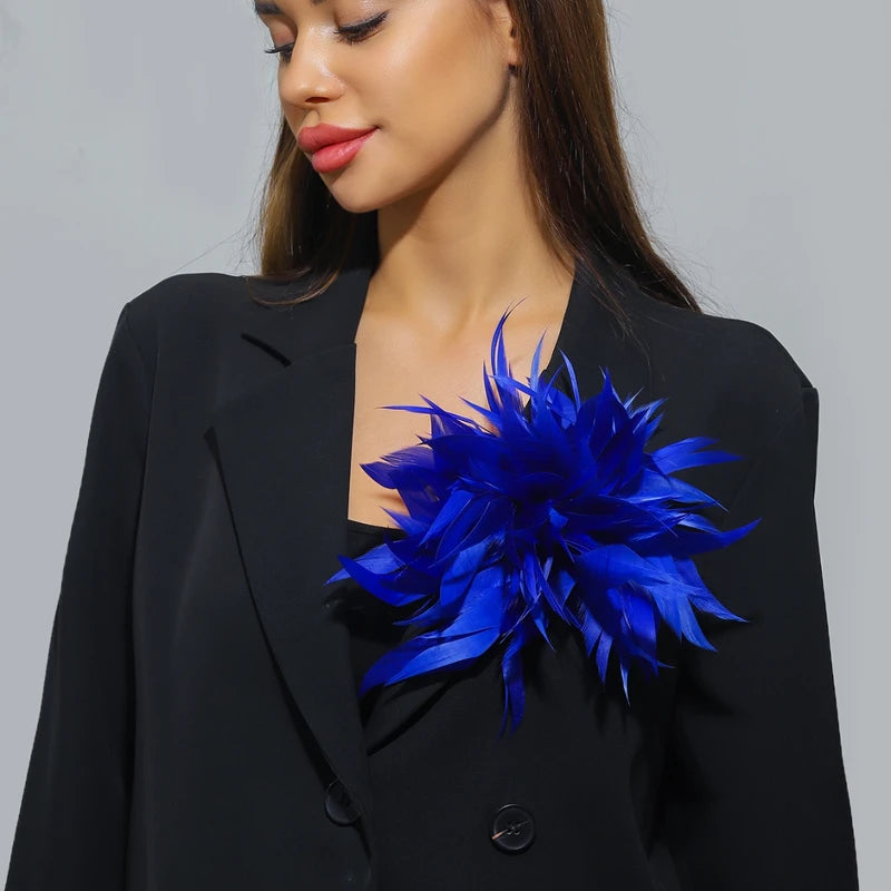 French Style Handmade Multicolor Feather Flower Brooch for Women - Luxury Lapel Pin