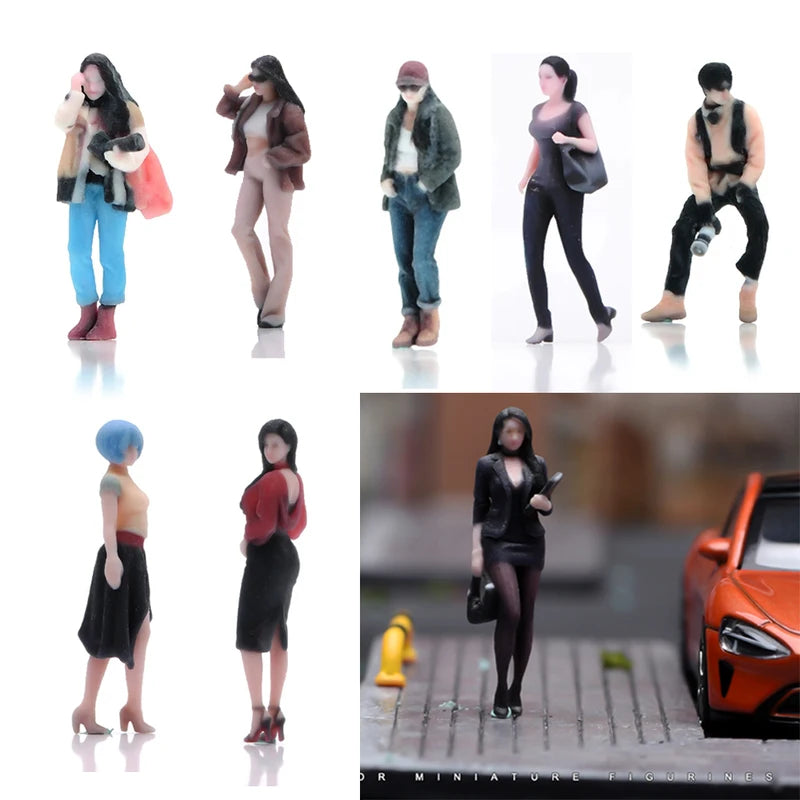 Miniature 1/64 Resin Fashion Female Male Car Model Figures for Decoration and Display