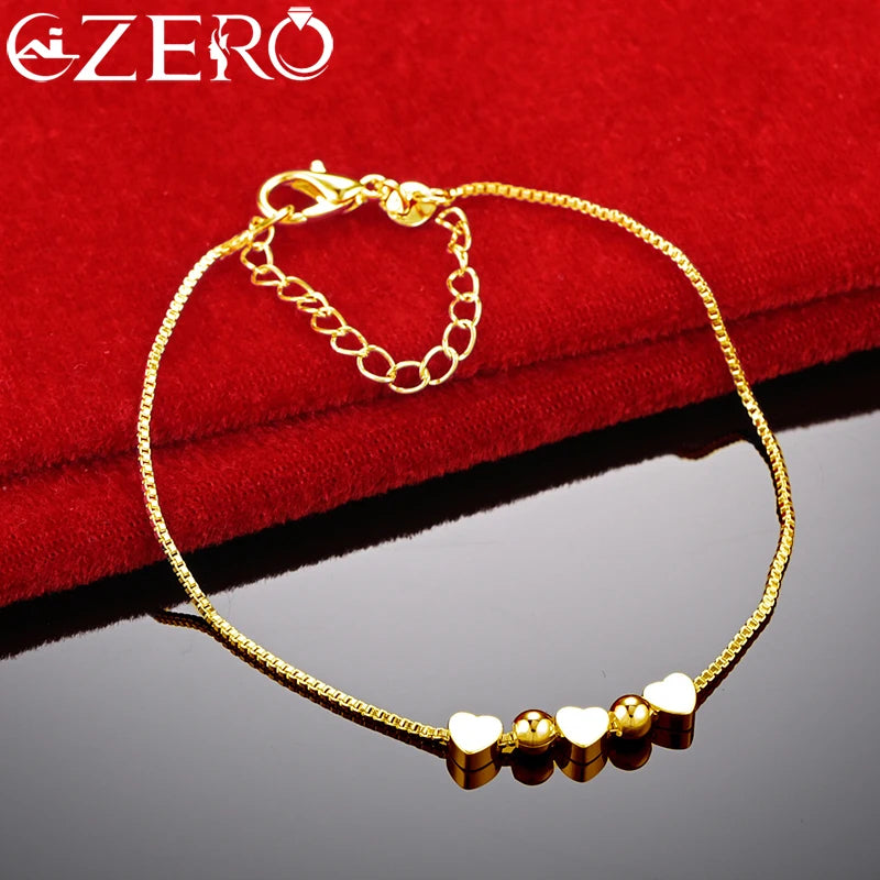 Gold-Plated Silver Heart Beads Chain Bracelet for Women - Wedding & Fashion Jewelry