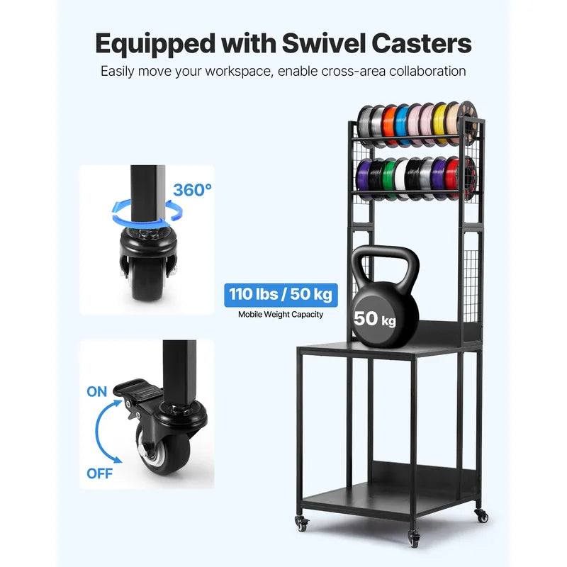 3D Printer Filament Storage Rack with Wheels - Multi-Tier Organizer for Office & Workshop